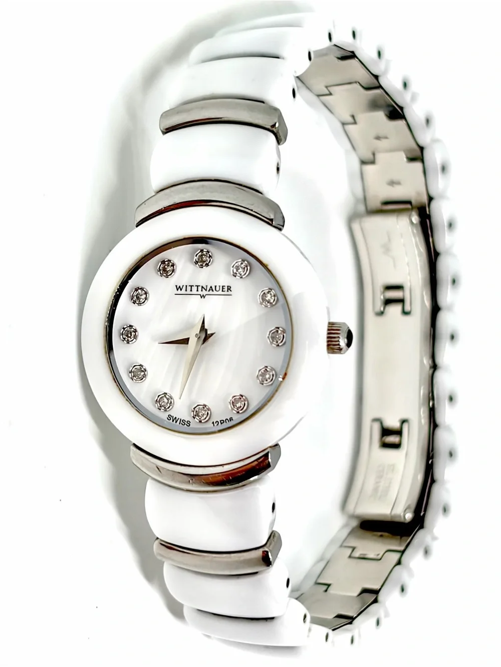 Wittnauer White Ceramic Diamond Luxury Watch Women’s Swiss Sapphire Crystal